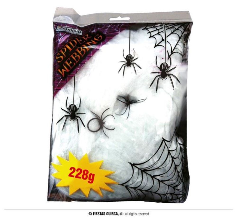 Fehér pókháló 228 g + 4 pók - Halloween - GUIRCA