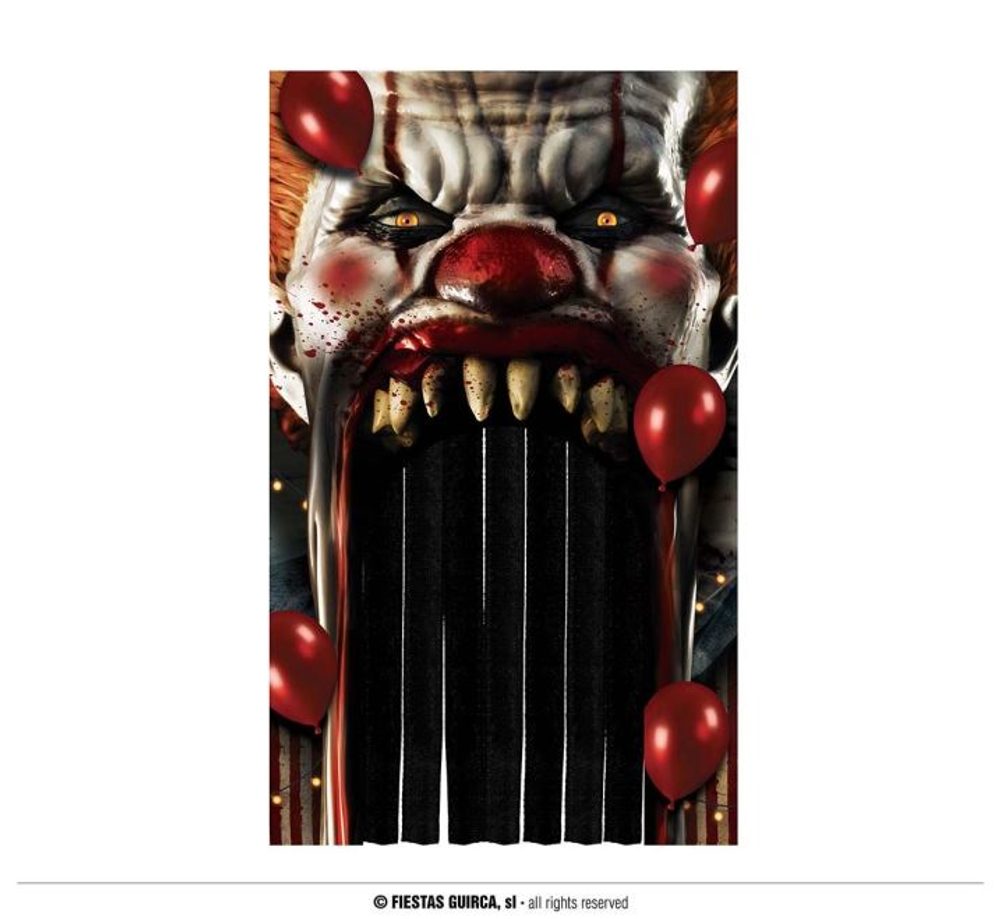 Halloween függöny dísz - Horror bohóc TO - Pennywise - 145 x 240 cm - GUIRCA