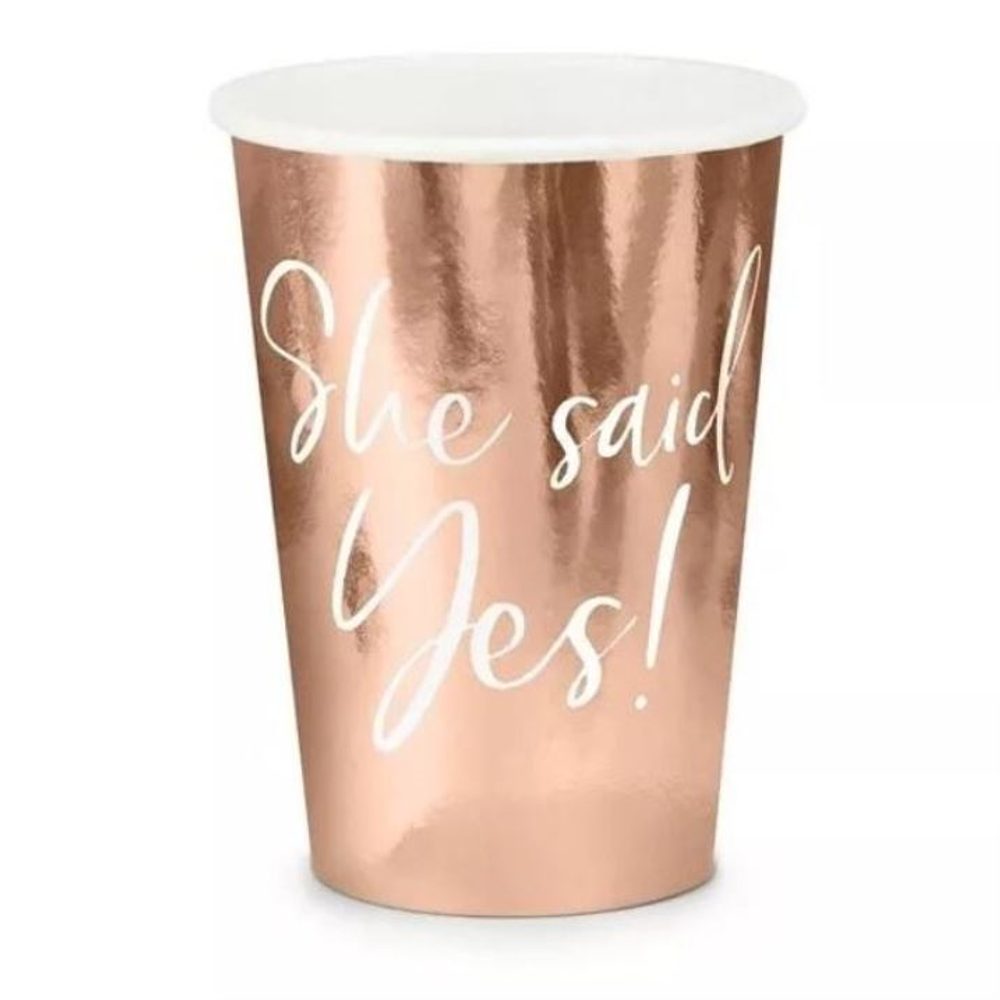 She said yes - rózsaszín-arany - rosegold - Leánybúcsú - 220 ml - 6 db - PartyDeco